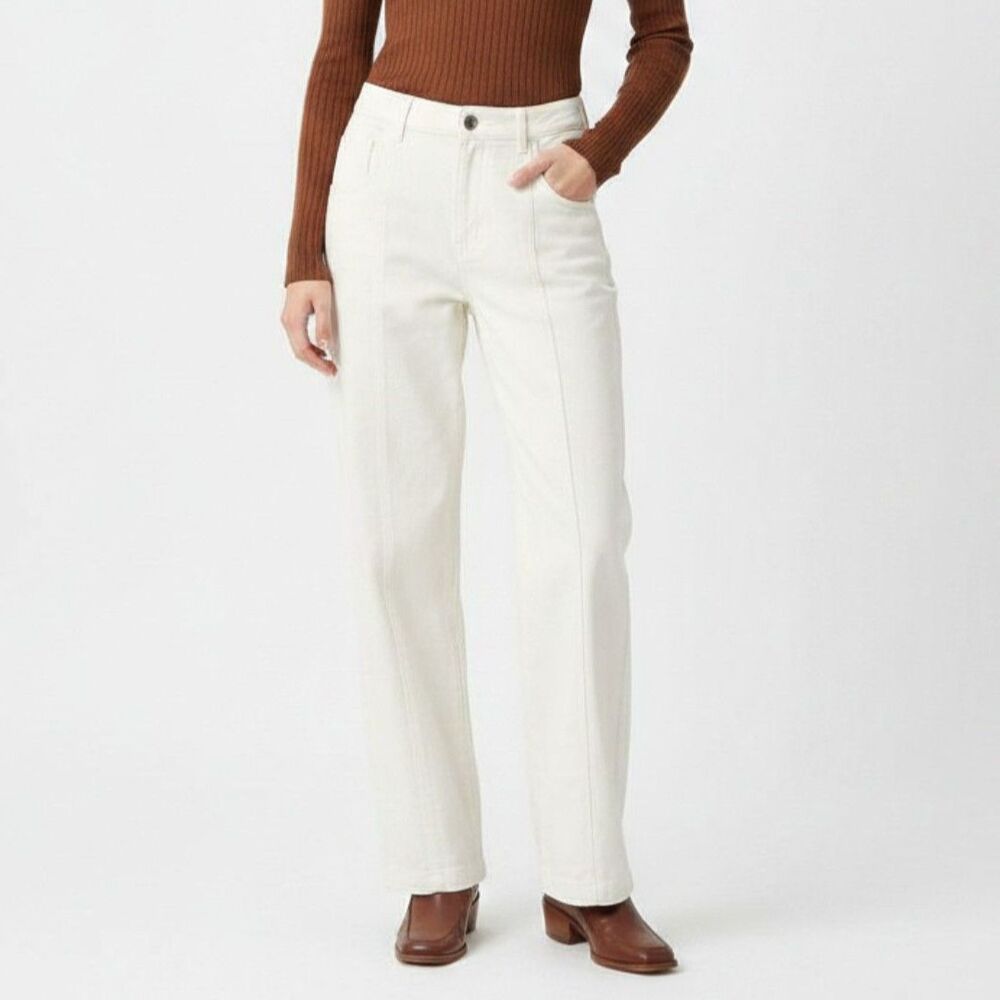 Zara Cream Ivory Cotton Wide Leg Split Hem Casual Pants NEW 8